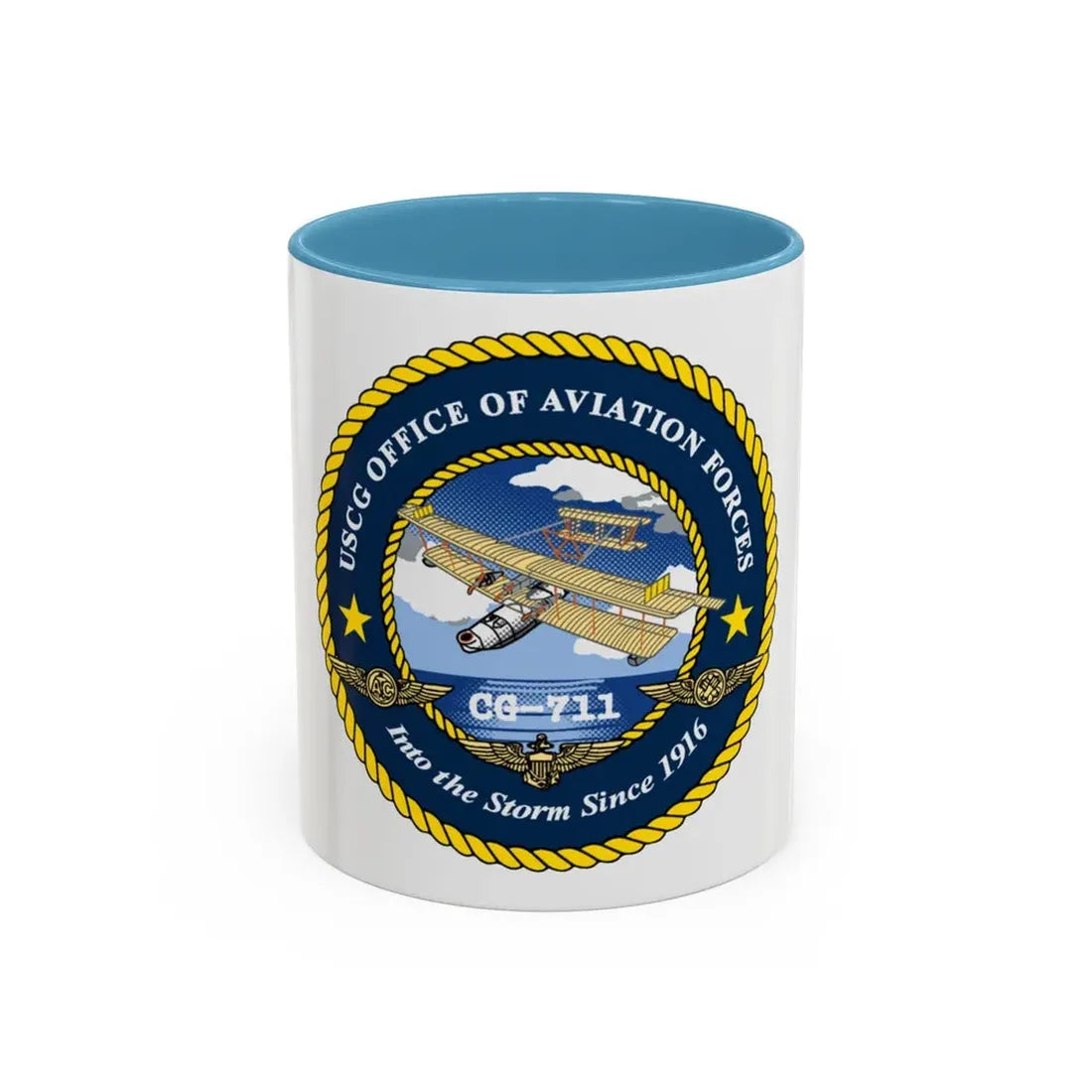 USCG OFFICE OF AVIATION FORCES CG 711 (U.S. Coast Guard) Accent Coffee Mug 11oz Light Blue - Go Mug Yourself