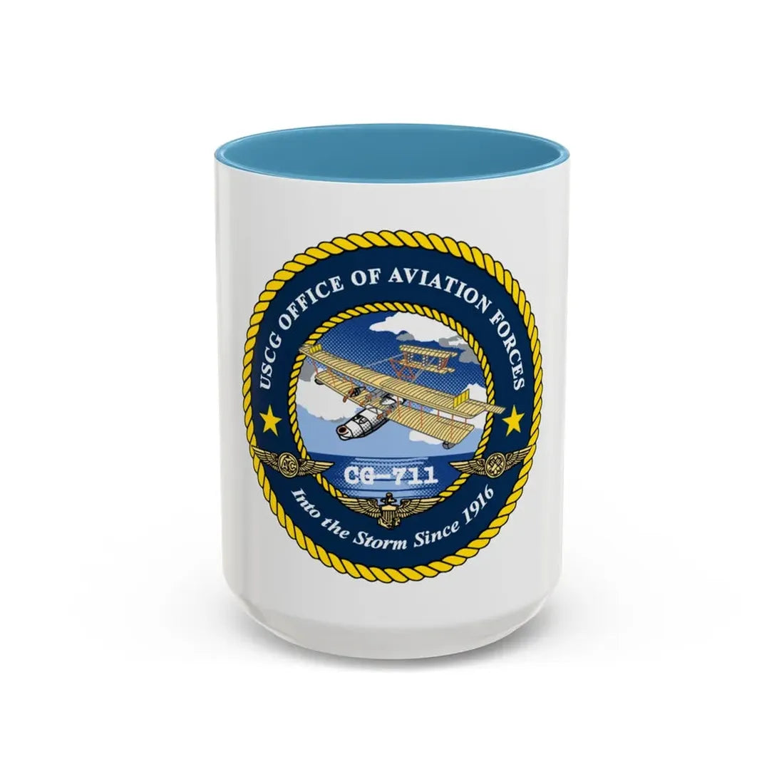 USCG OFFICE OF AVIATION FORCES CG 711 (U.S. Coast Guard) Accent Coffee Mug 15oz Light Blue - Go Mug Yourself