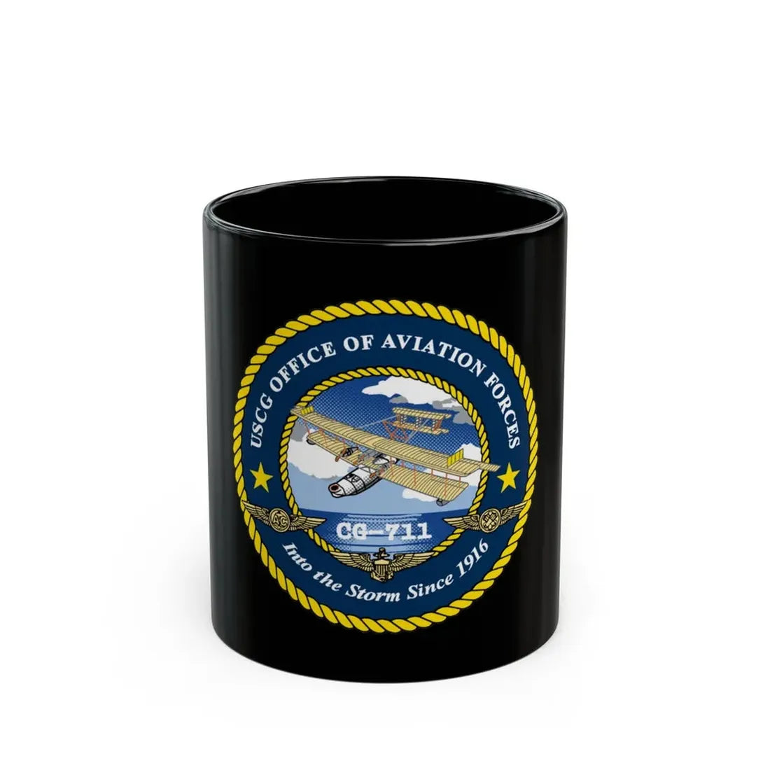 USCG OFFICE OF AVIATION FORCES CG 711 (U.S. Coast Guard) Black Coffee Mug 11oz - Go Mug Yourself