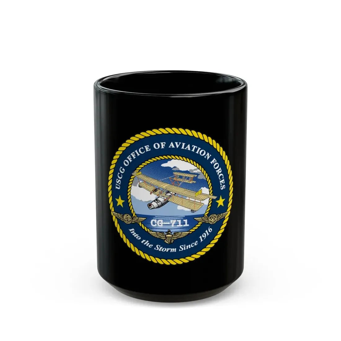 USCG OFFICE OF AVIATION FORCES CG 711 (U.S. Coast Guard) Black Coffee Mug 15oz - Go Mug Yourself