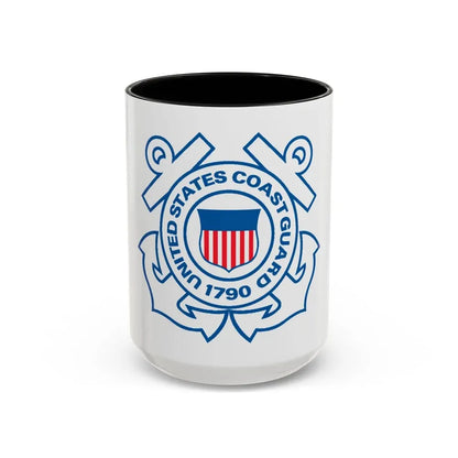 USCG Official Emblem (U.S. Coast Guard) Accent Coffee Mug 15oz Black - Go Mug Yourself