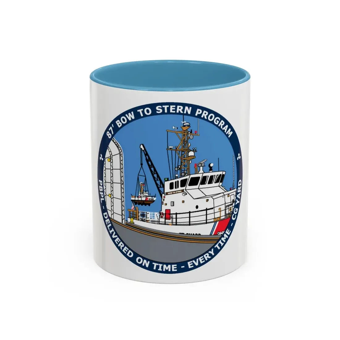 USCG Patrol Boat PBPL Bow to Stern Program (U.S. Coast Guard) Accent Coffee Mug 11oz Light Blue - Go Mug Yourself