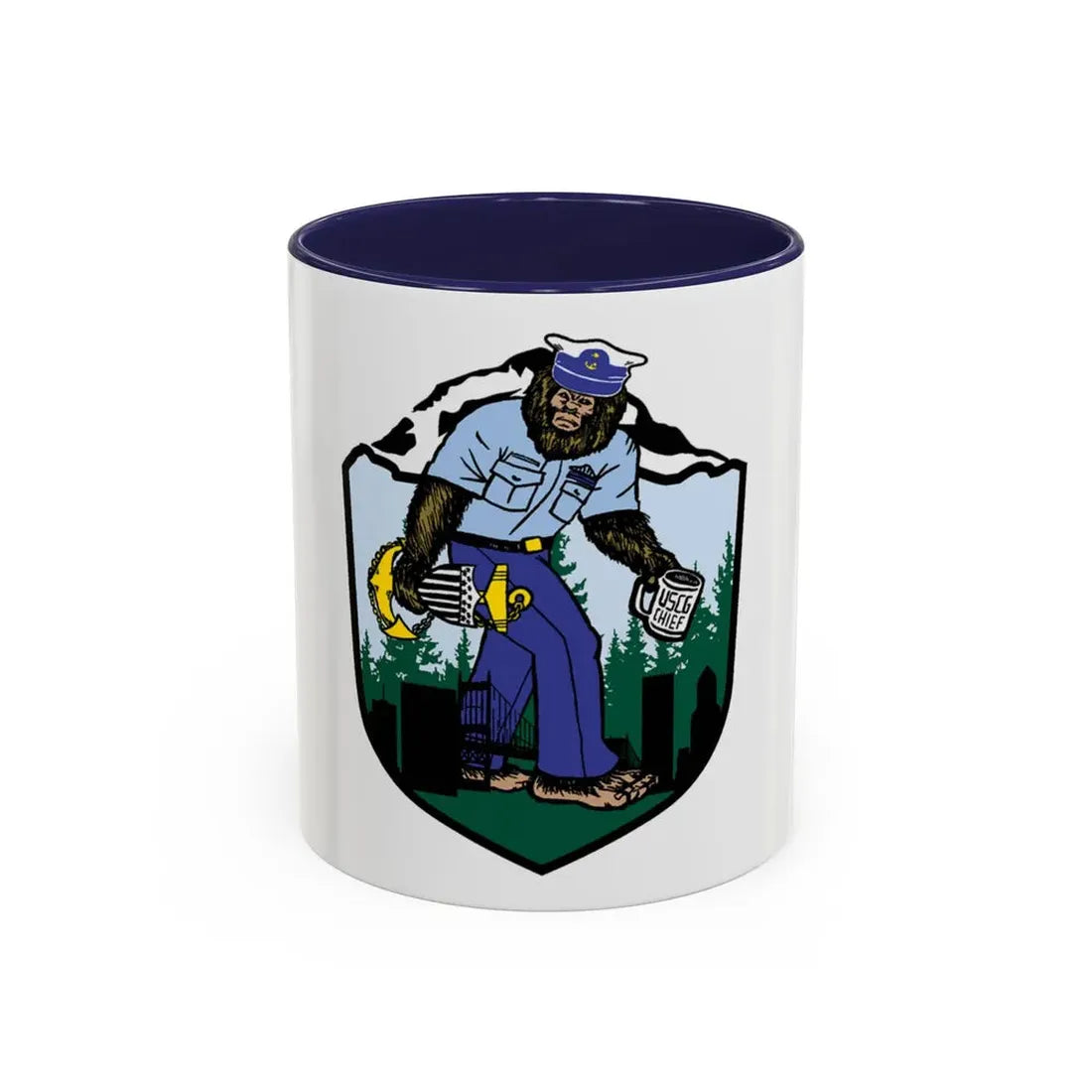 USCG Sailor Squatch (U.S. Coast Guard) Accent Coffee Mug 11oz Navy - Go Mug Yourself