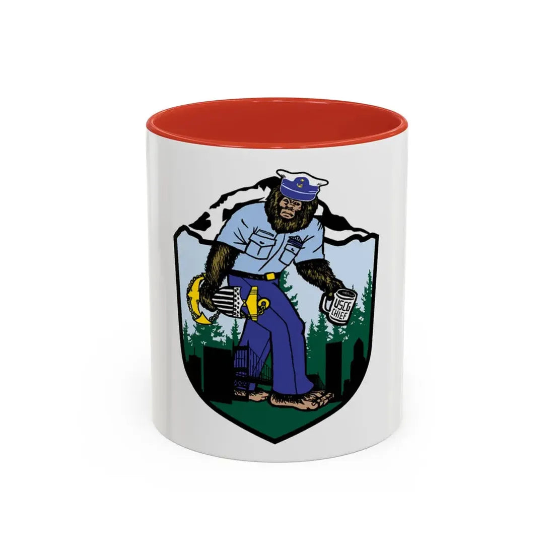 USCG Sailor Squatch (U.S. Coast Guard) Accent Coffee Mug 11oz Red - Go Mug Yourself