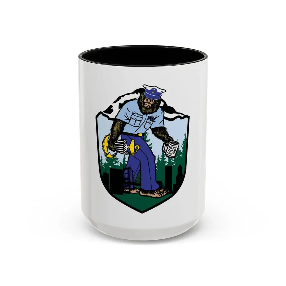 USCG Sailor Squatch (U.S. Coast Guard) Accent Coffee Mug 15oz Black - Go Mug Yourself