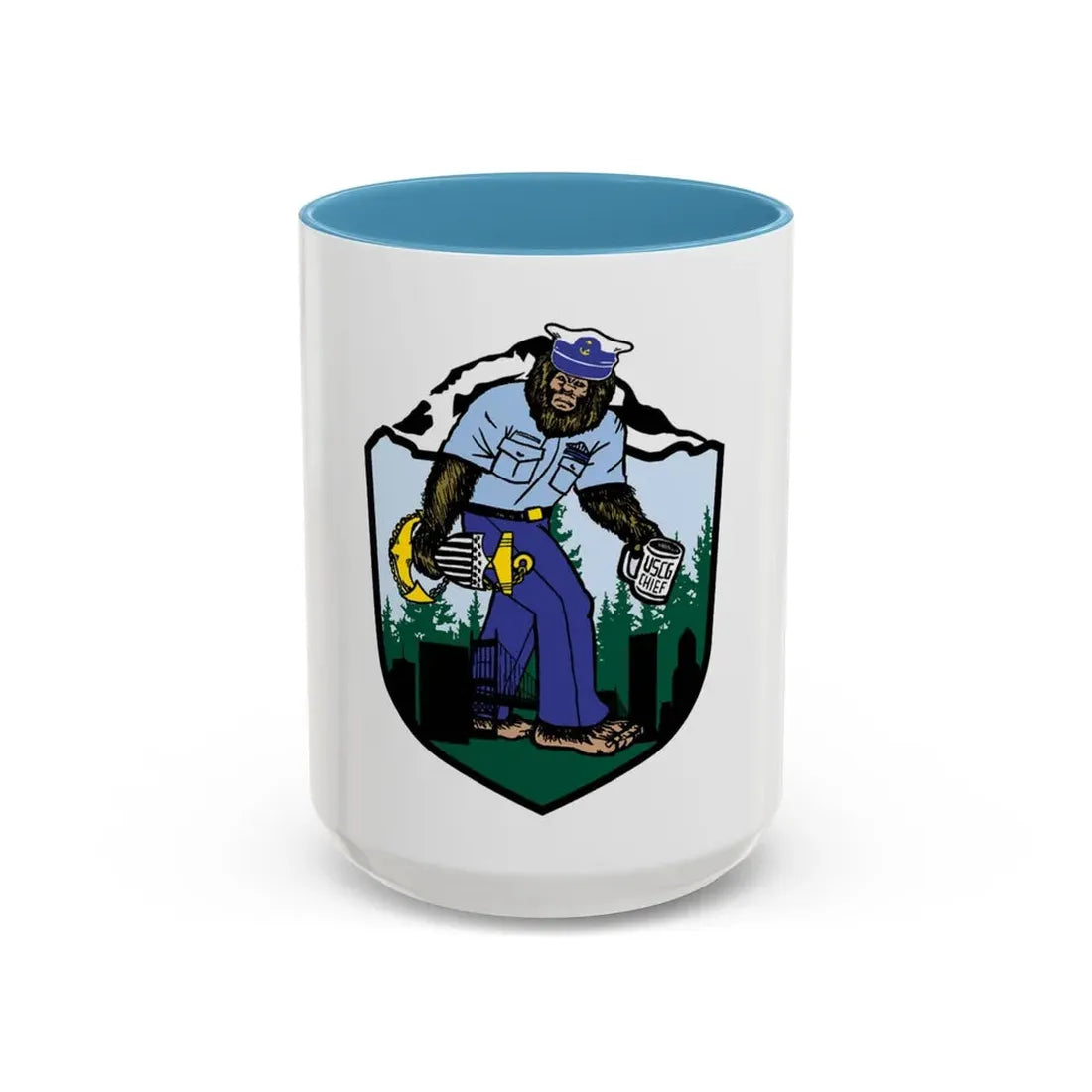 USCG Sailor Squatch (U.S. Coast Guard) Accent Coffee Mug 15oz Light Blue - Go Mug Yourself