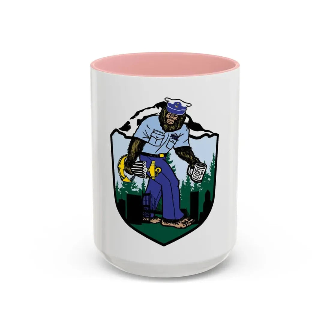 USCG Sailor Squatch (U.S. Coast Guard) Accent Coffee Mug 15oz Pink - Go Mug Yourself