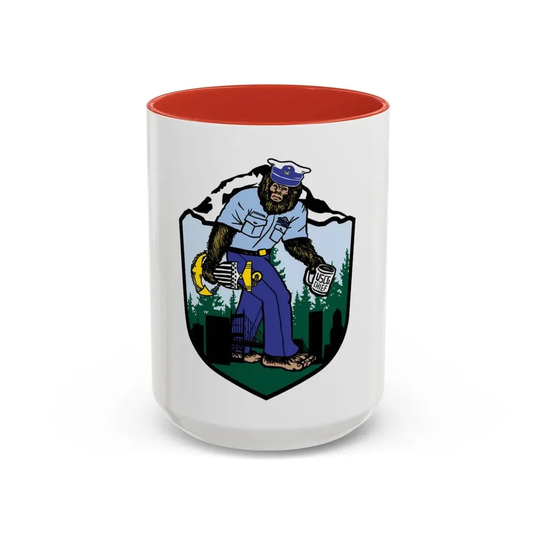 USCG Sailor Squatch (U.S. Coast Guard) Accent Coffee Mug 15oz Red - Go Mug Yourself