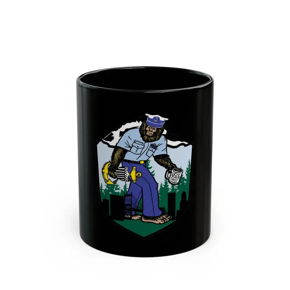 USCG Sailor Squatch (U.S. Coast Guard) Black Coffee Mug 11oz - Go Mug Yourself