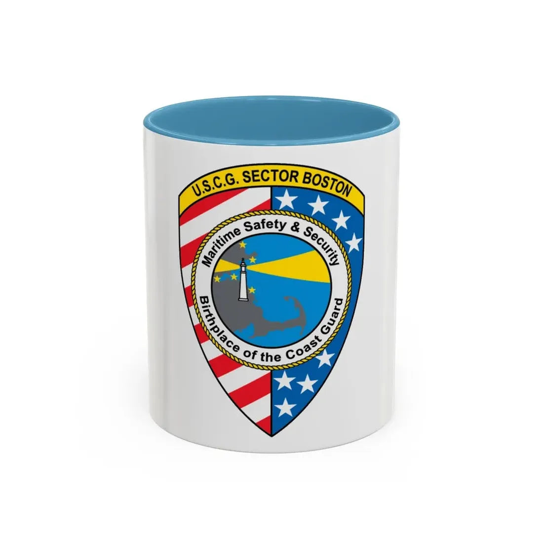 USCG Sector Boston (U.S. Coast Guard) Accent Coffee Mug 11oz Light Blue - Go Mug Yourself