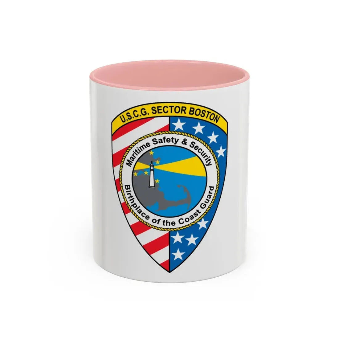USCG Sector Boston (U.S. Coast Guard) Accent Coffee Mug 11oz Pink - Go Mug Yourself