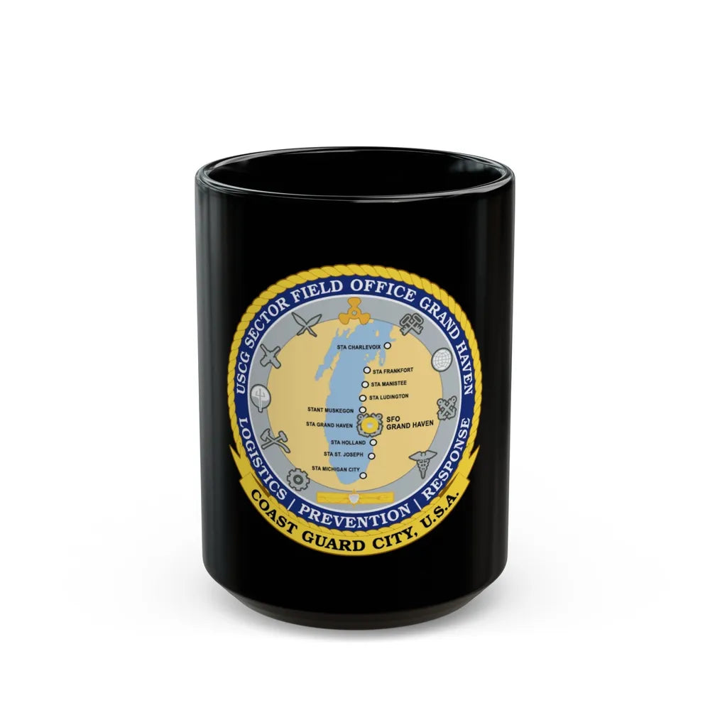 USCG Sector Field Office Grand Haven (U.S. Coast Guard) Black Coffee Mug-15oz-Go Mug Yourself