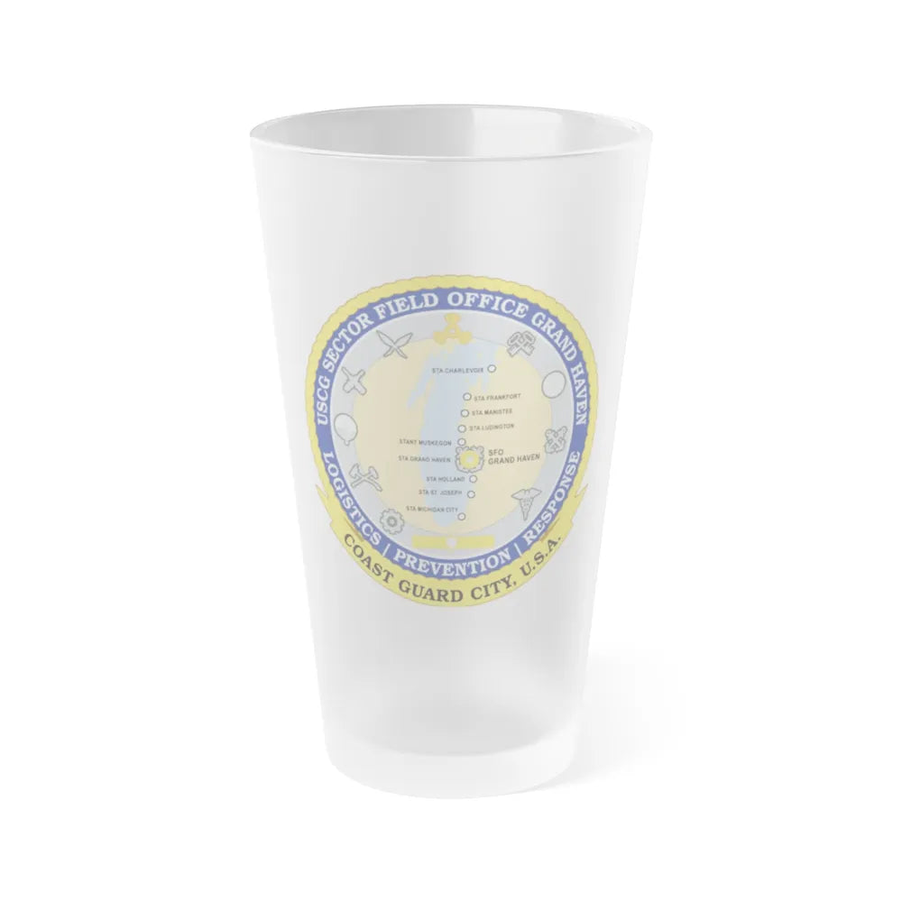 USCG Sector Field Office Grand Haven (U.S. Coast Guard) Frosted Pint Glass 16oz-Go Mug Yourself