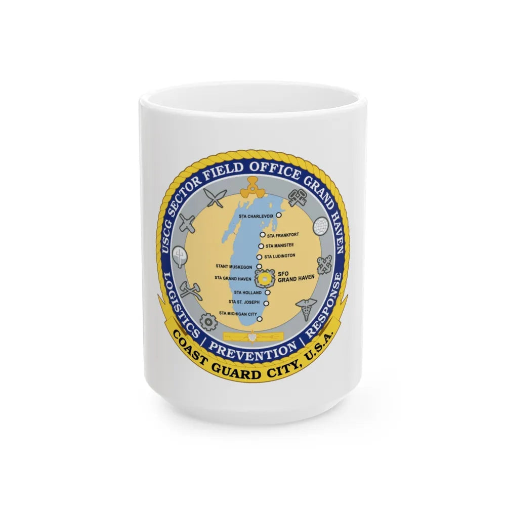 USCG Sector Field Office Grand Haven (U.S. Coast Guard) White Coffee Mug-15oz-Go Mug Yourself