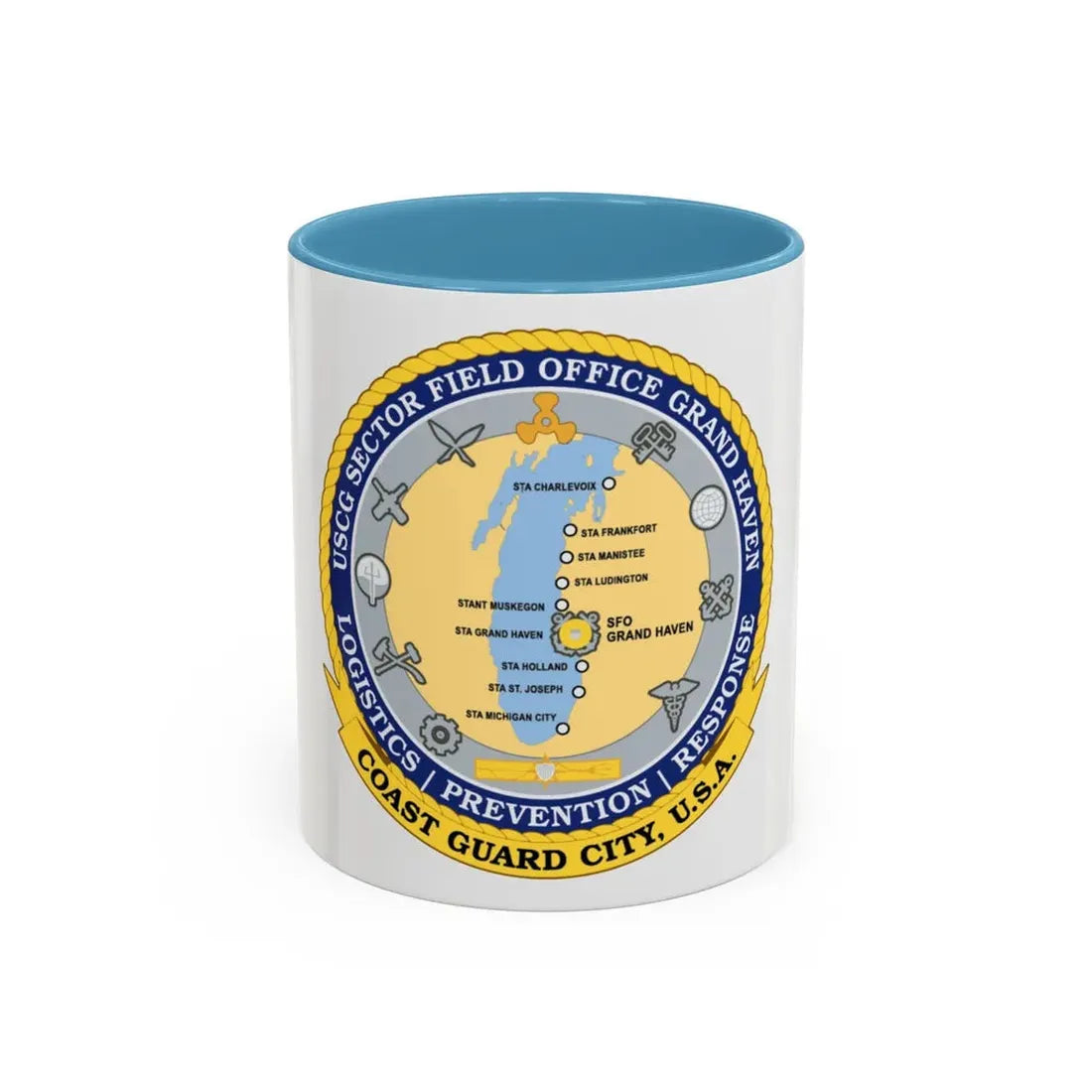 USCG Sector Field Office Grand Haven (U.S. Coast Guard) Accent Coffee Mug 11oz Light Blue - Go Mug Yourself