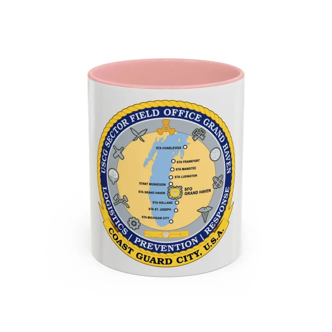 USCG Sector Field Office Grand Haven (U.S. Coast Guard) Accent Coffee Mug 11oz Pink - Go Mug Yourself