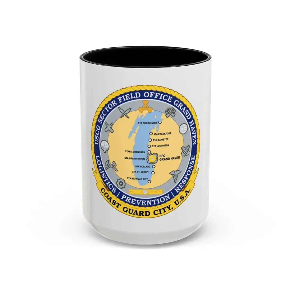 USCG Sector Field Office Grand Haven (U.S. Coast Guard) Accent Coffee Mug 15oz Black - Go Mug Yourself