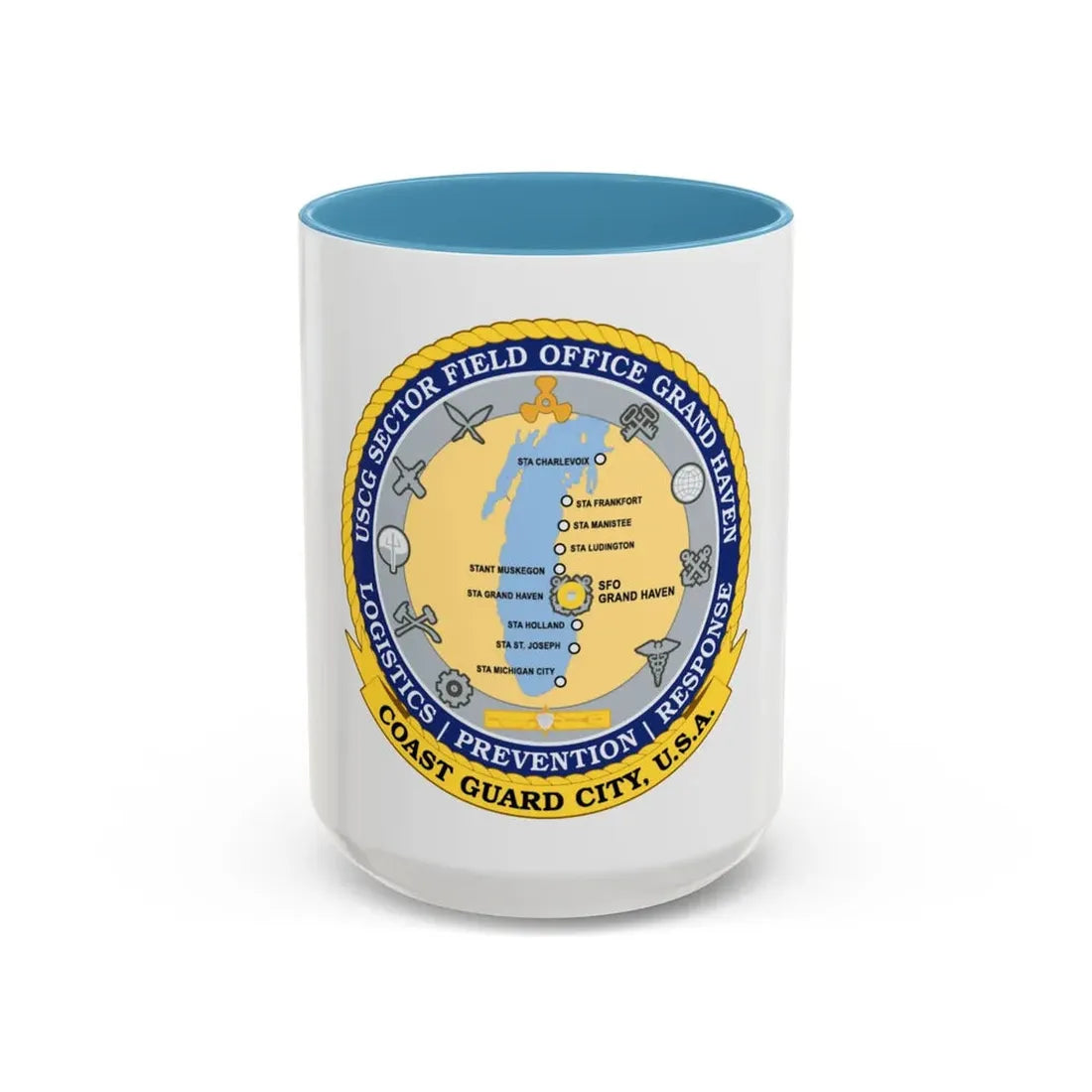 USCG Sector Field Office Grand Haven (U.S. Coast Guard) Accent Coffee Mug 15oz Light Blue - Go Mug Yourself