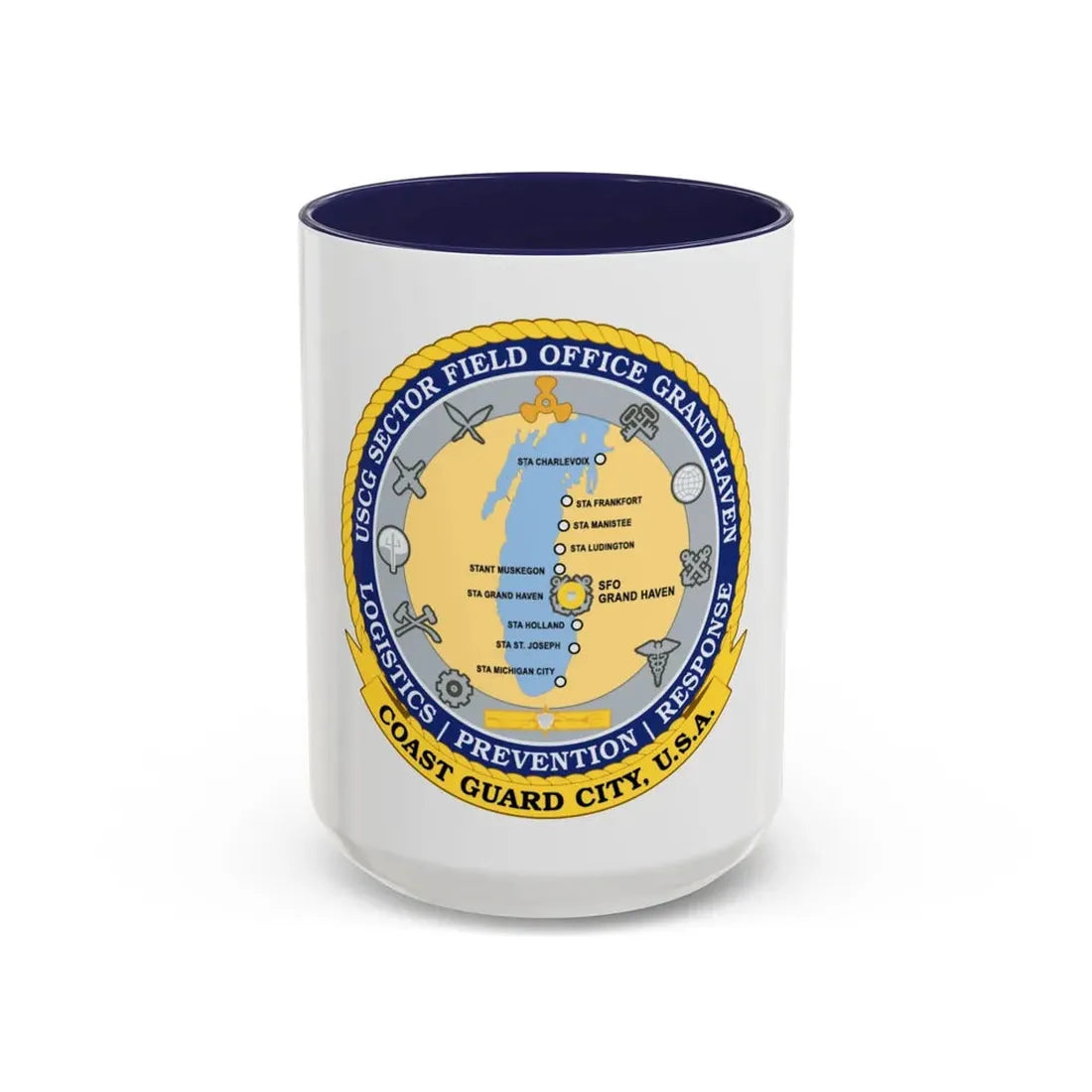 USCG Sector Field Office Grand Haven (U.S. Coast Guard) Accent Coffee Mug 15oz Navy - Go Mug Yourself