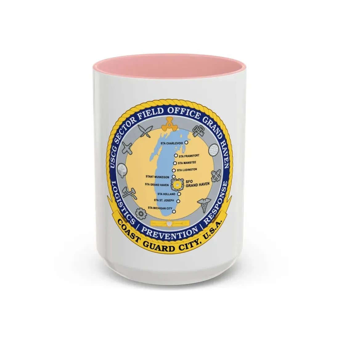 USCG Sector Field Office Grand Haven (U.S. Coast Guard) Accent Coffee Mug 15oz Pink - Go Mug Yourself