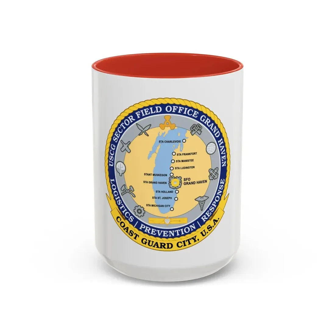 USCG Sector Field Office Grand Haven (U.S. Coast Guard) Accent Coffee Mug 15oz Red - Go Mug Yourself
