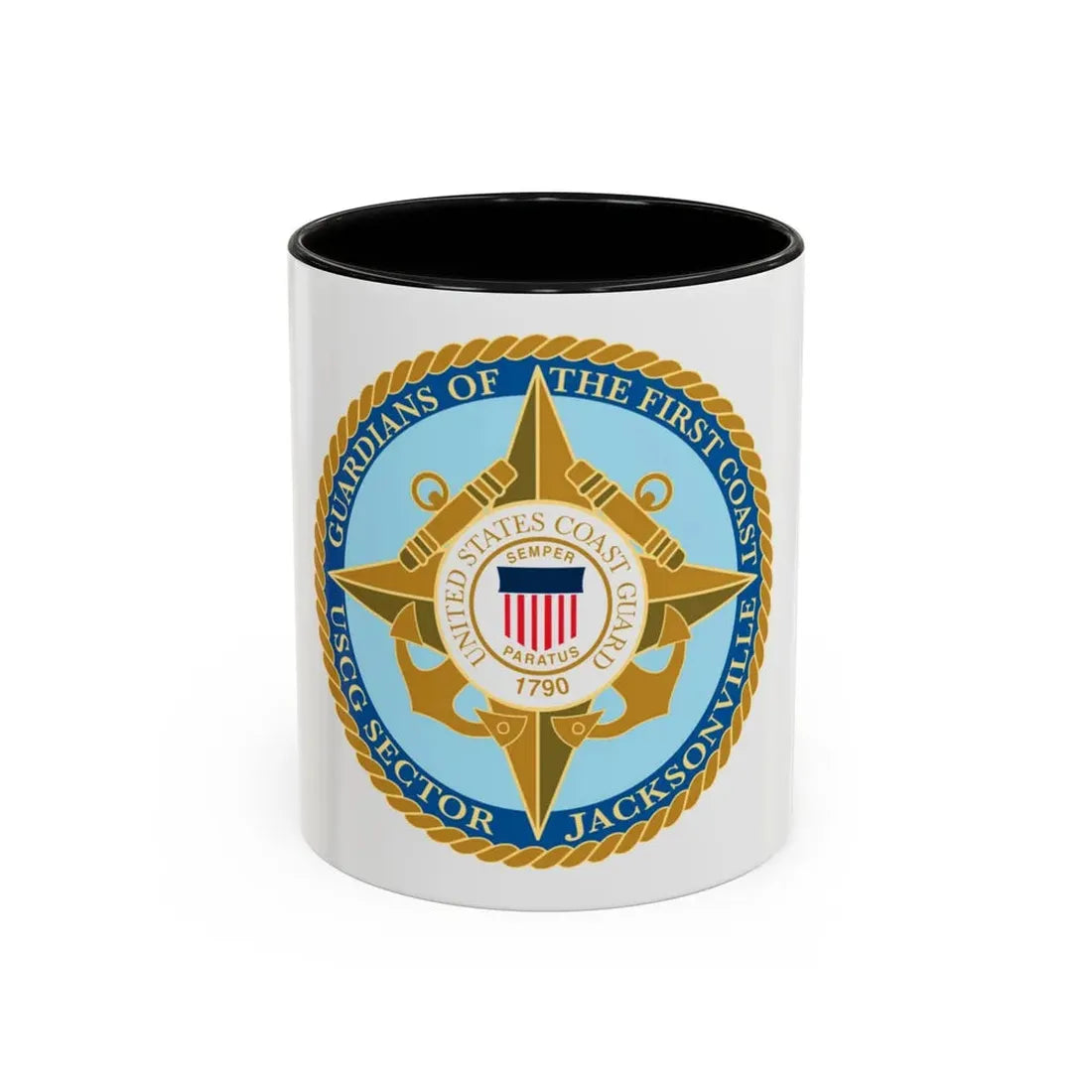 USCG Sector Jacksonville Guardians of the first coast (U.S. Coast Guard) Accent Coffee Mug 11oz Black - Go Mug Yourself