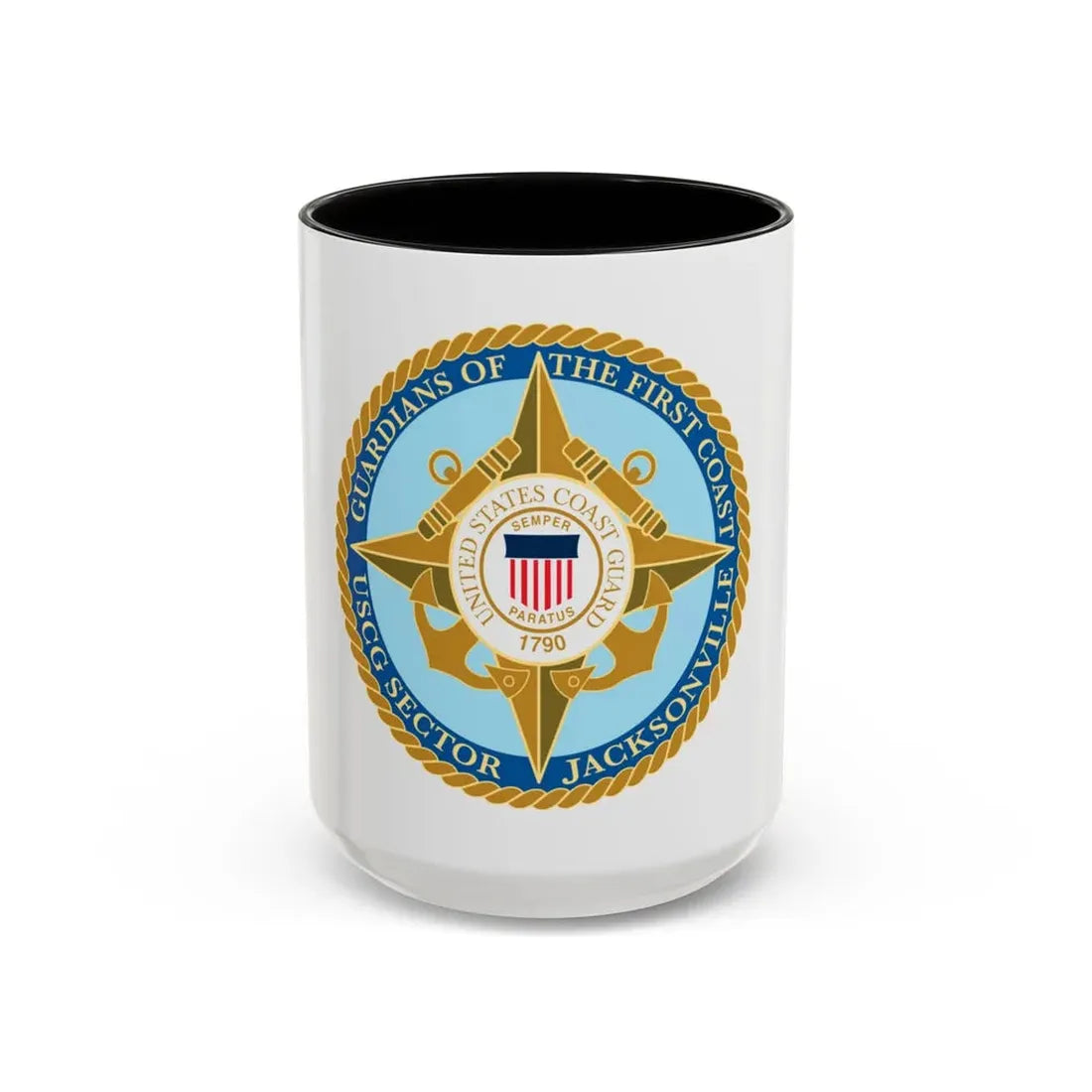USCG Sector Jacksonville Guardians of the first coast (U.S. Coast Guard) Accent Coffee Mug 15oz Black - Go Mug Yourself