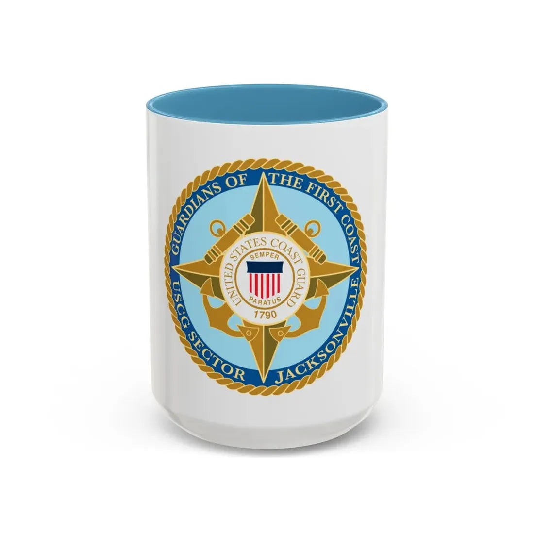 USCG Sector Jacksonville Guardians of the first coast (U.S. Coast Guard) Accent Coffee Mug 15oz Light Blue - Go Mug Yourself