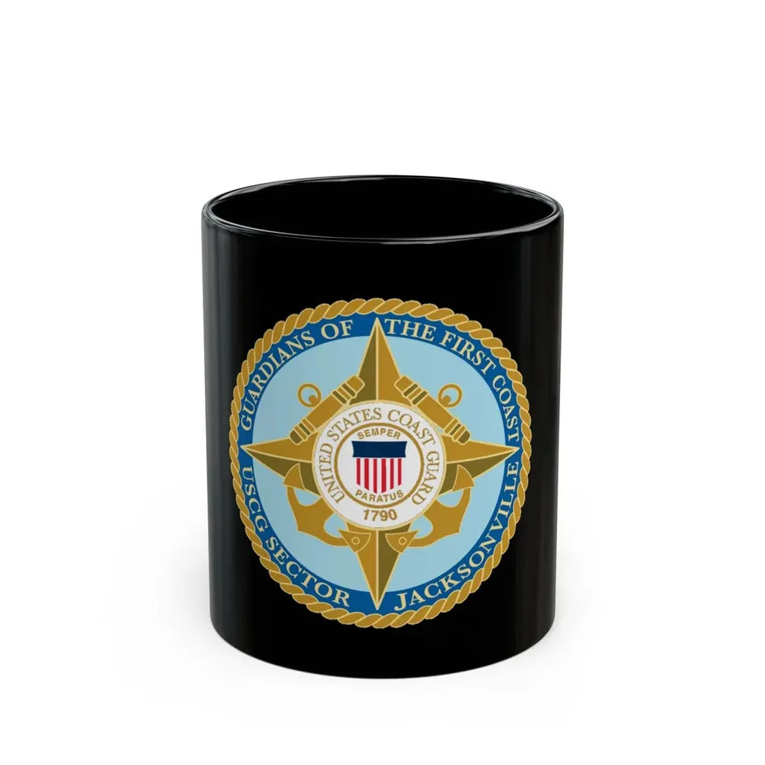 USCG Sector Jacksonville Guardians of the first coast (U.S. Coast Guard) Black Coffee Mug 11oz - Go Mug Yourself