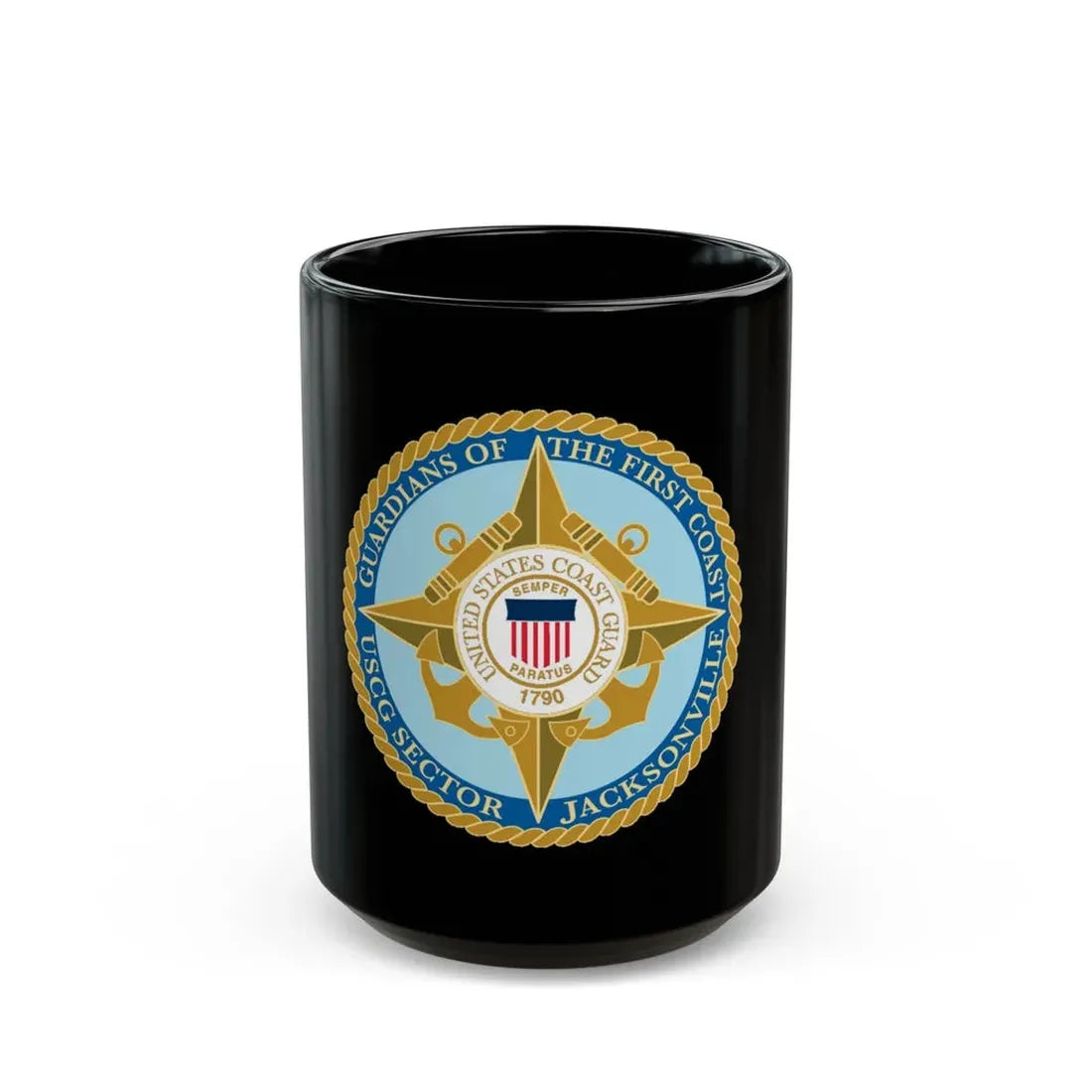 USCG Sector Jacksonville Guardians of the first coast (U.S. Coast Guard) Black Coffee Mug 15oz - Go Mug Yourself
