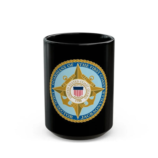 USCG Sector Jacksonville Guardians of the first coast (U.S. Coast Guard) Black Coffee Mug 15oz - Go Mug Yourself
