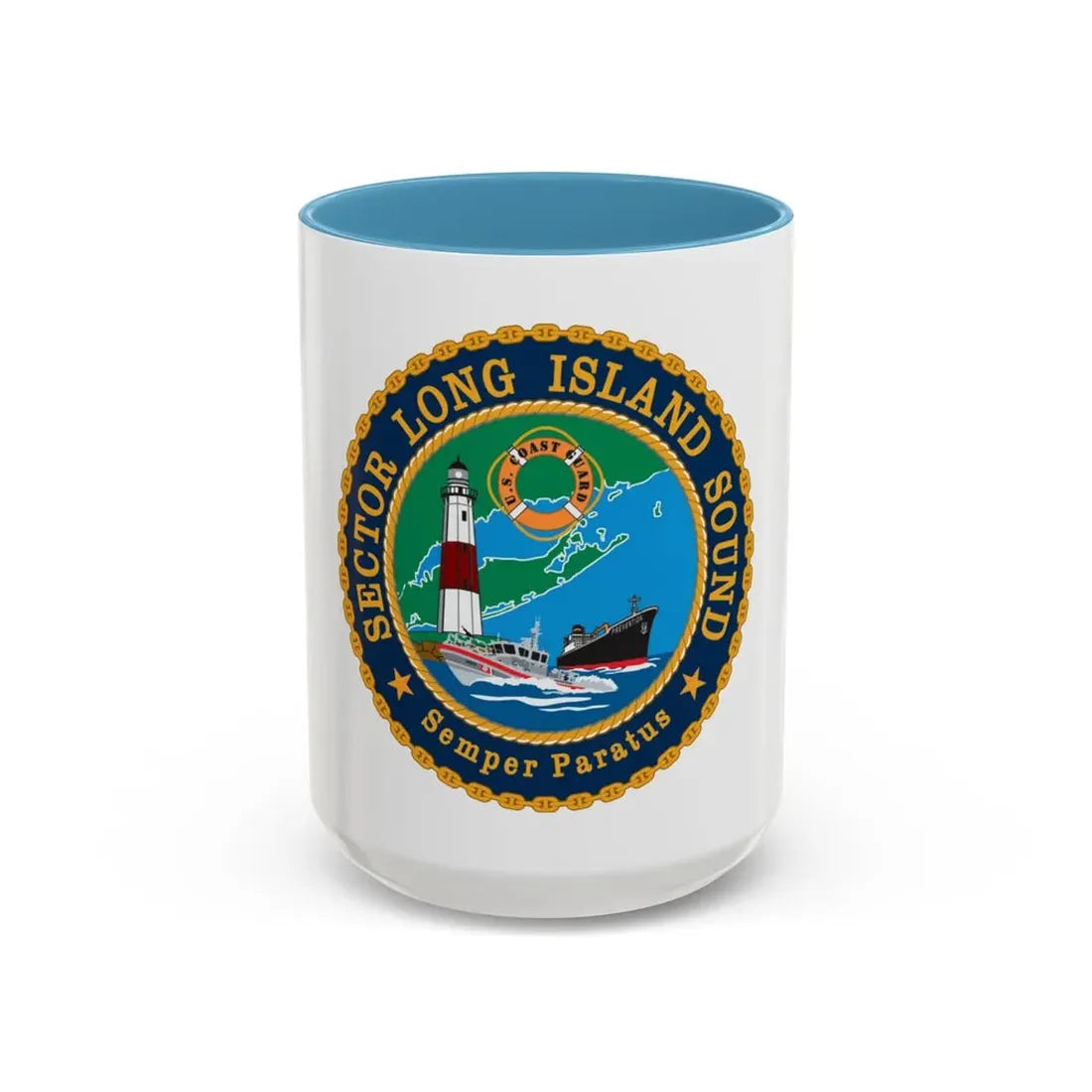 USCG Sector Long Island Sound (U.S. Coast Guard) Accent Coffee Mug 15oz Light Blue - Go Mug Yourself