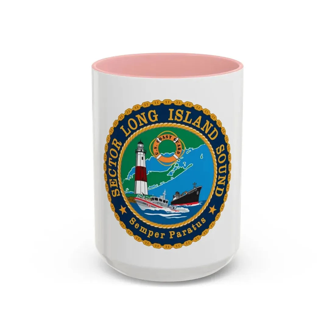 USCG Sector Long Island Sound (U.S. Coast Guard) Accent Coffee Mug 15oz Pink - Go Mug Yourself