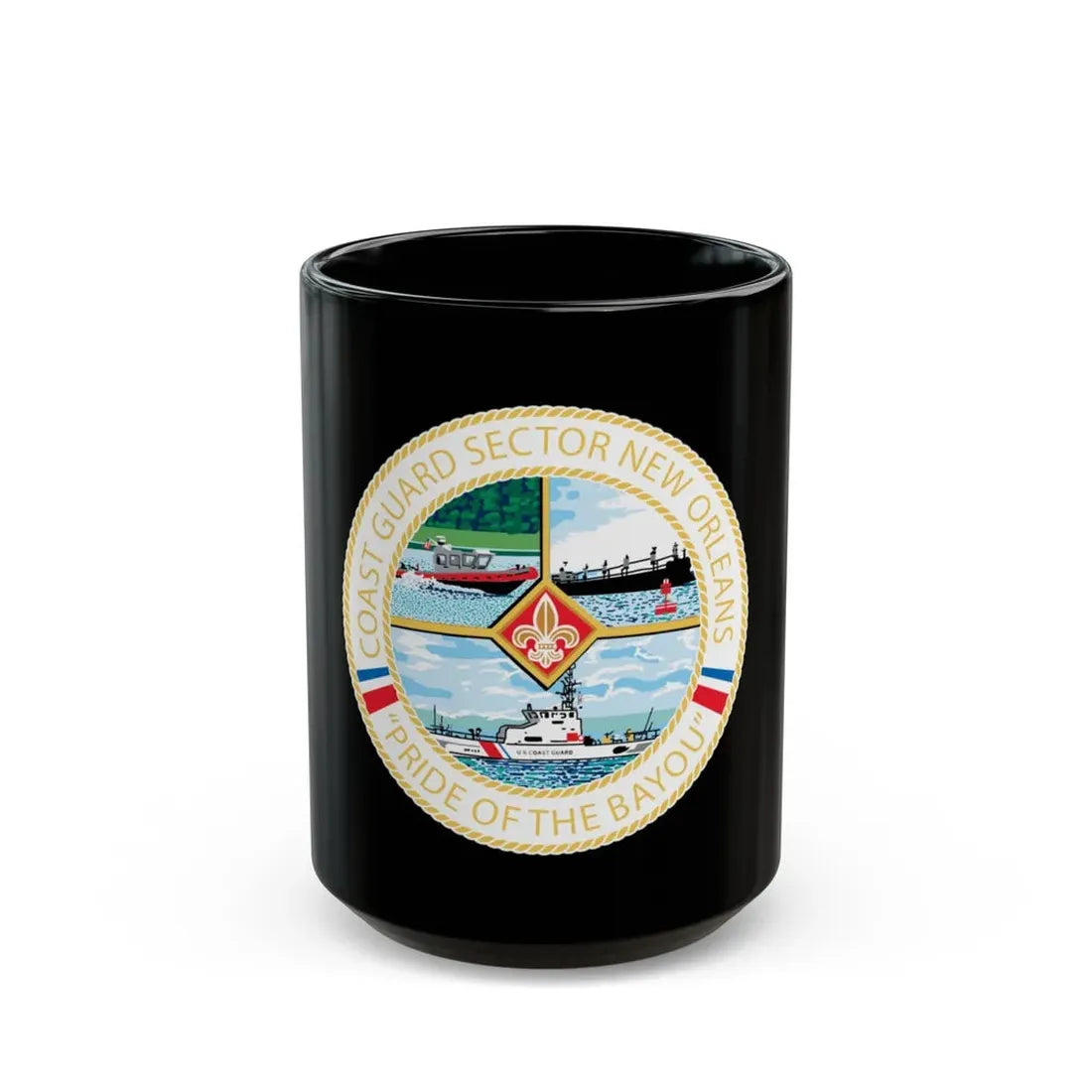 USCG Sector New Orleans   Pride of the Bayou (U.S. Coast Guard) Black Coffee Mug 15oz - Go Mug Yourself