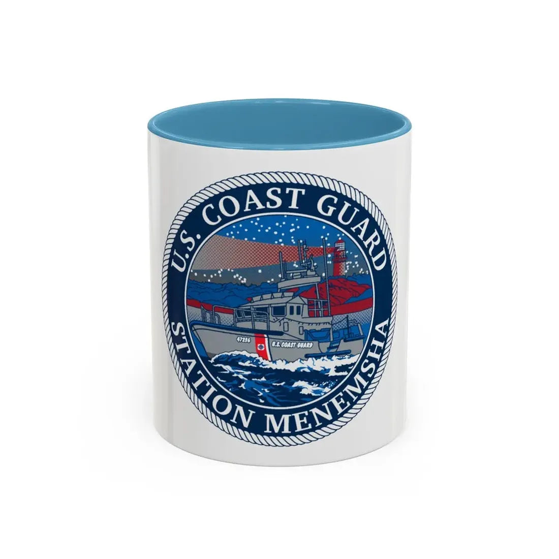 USCG STA MENEMSHA (U.S. Coast Guard) Accent Coffee Mug 11oz Light Blue - Go Mug Yourself