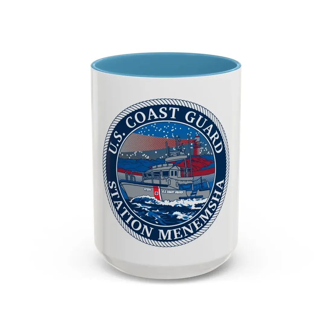 USCG STA MENEMSHA (U.S. Coast Guard) Accent Coffee Mug 15oz Light Blue - Go Mug Yourself