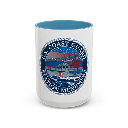 USCG STA MENEMSHA (U.S. Coast Guard) Accent Coffee Mug 15oz Light Blue - Go Mug Yourself