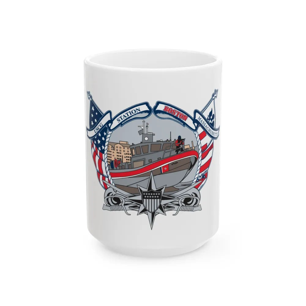 USCG Station Boston (U.S. Coast Guard) White Coffee Mug-15oz-Go Mug Yourself