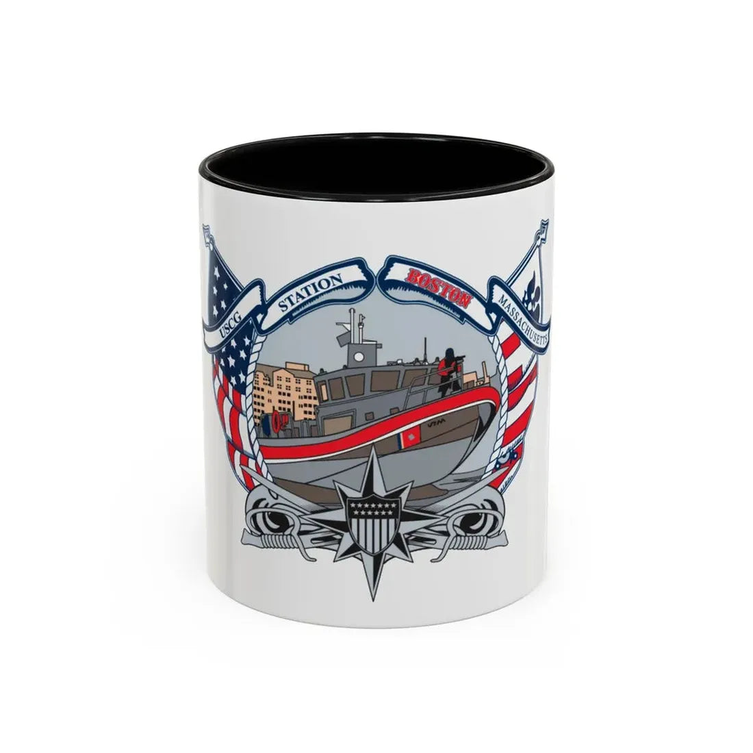 USCG Station Boston (U.S. Coast Guard) Accent Coffee Mug 11oz Black - Go Mug Yourself