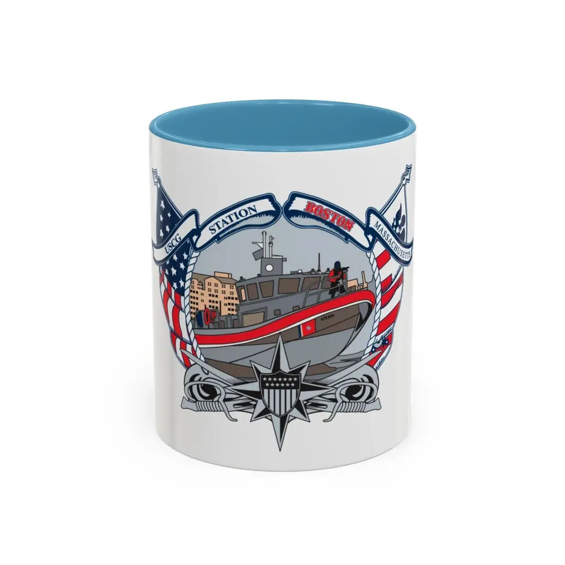USCG Station Boston (U.S. Coast Guard) Accent Coffee Mug 11oz Light Blue - Go Mug Yourself