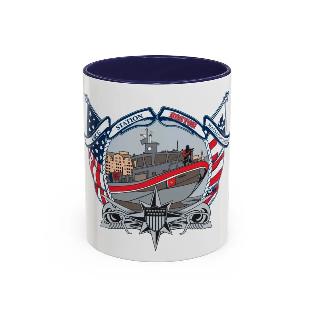 USCG Station Boston (U.S. Coast Guard) Accent Coffee Mug 11oz Navy - Go Mug Yourself