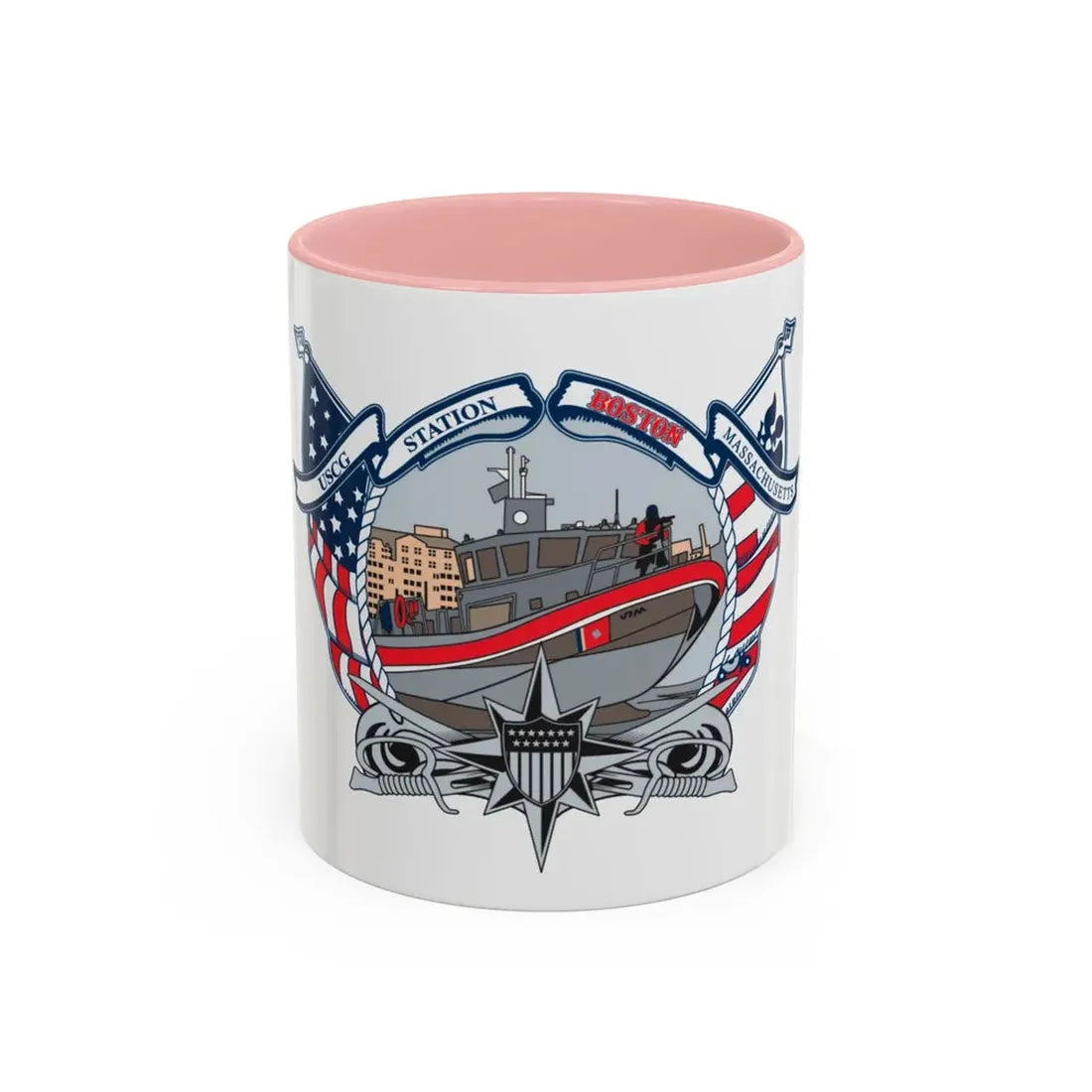 USCG Station Boston (U.S. Coast Guard) Accent Coffee Mug 11oz Pink - Go Mug Yourself