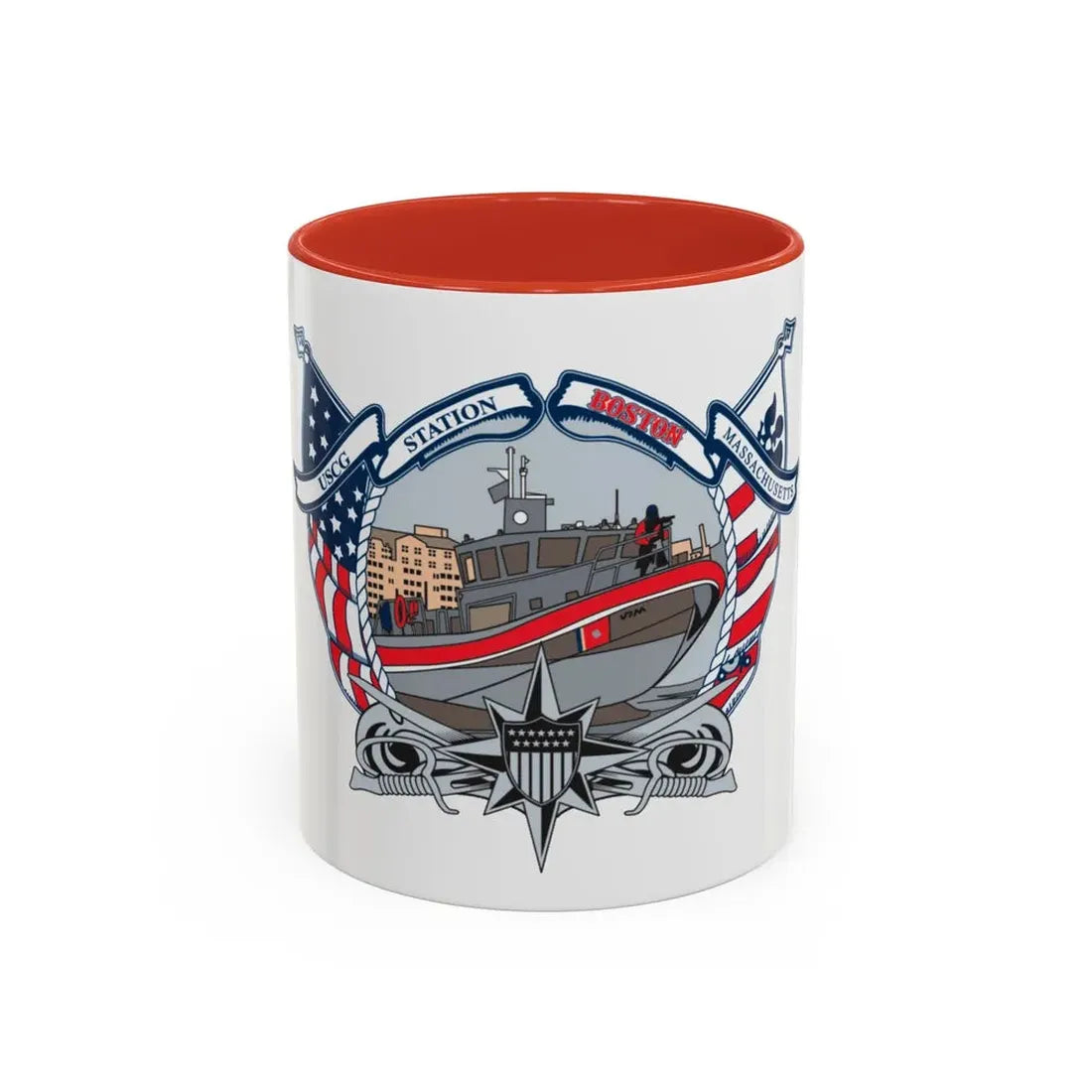 USCG Station Boston (U.S. Coast Guard) Accent Coffee Mug 11oz Red - Go Mug Yourself