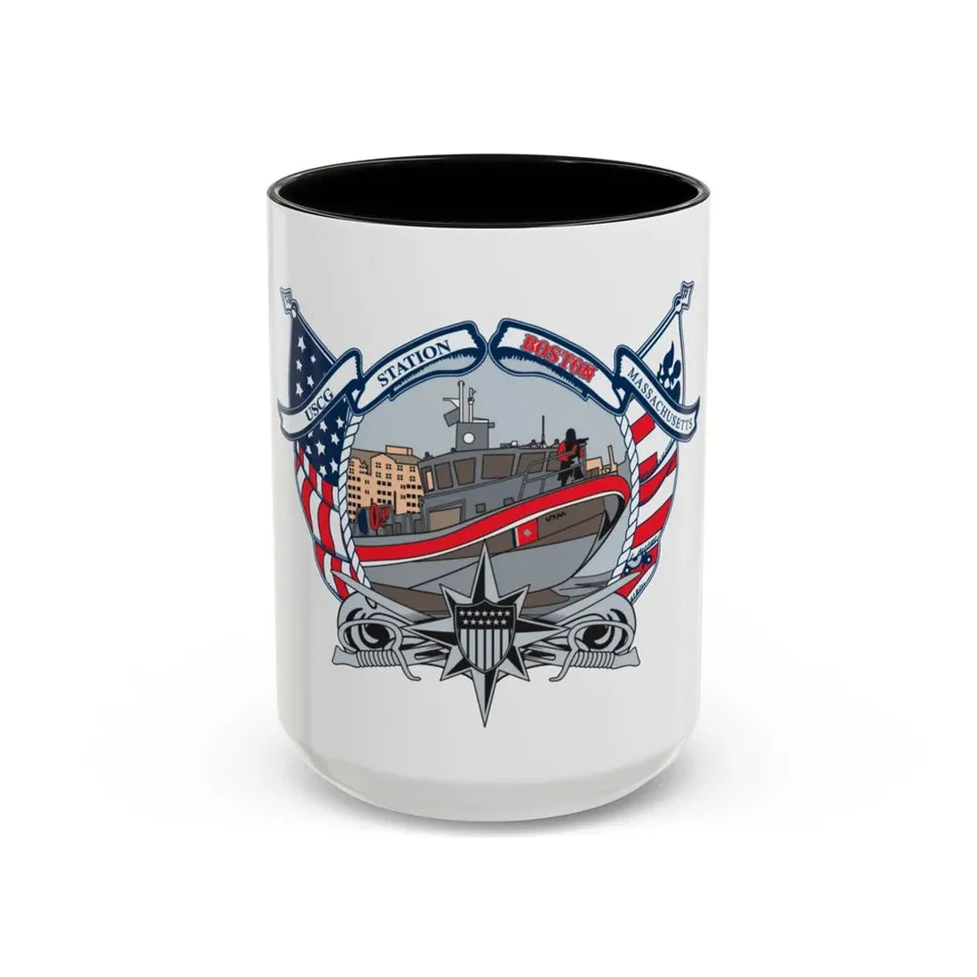 USCG Station Boston (U.S. Coast Guard) Accent Coffee Mug 15oz Black - Go Mug Yourself