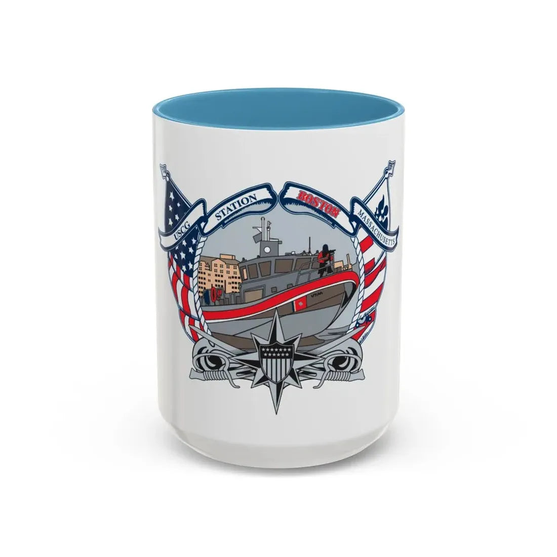 USCG Station Boston (U.S. Coast Guard) Accent Coffee Mug 15oz Light Blue - Go Mug Yourself
