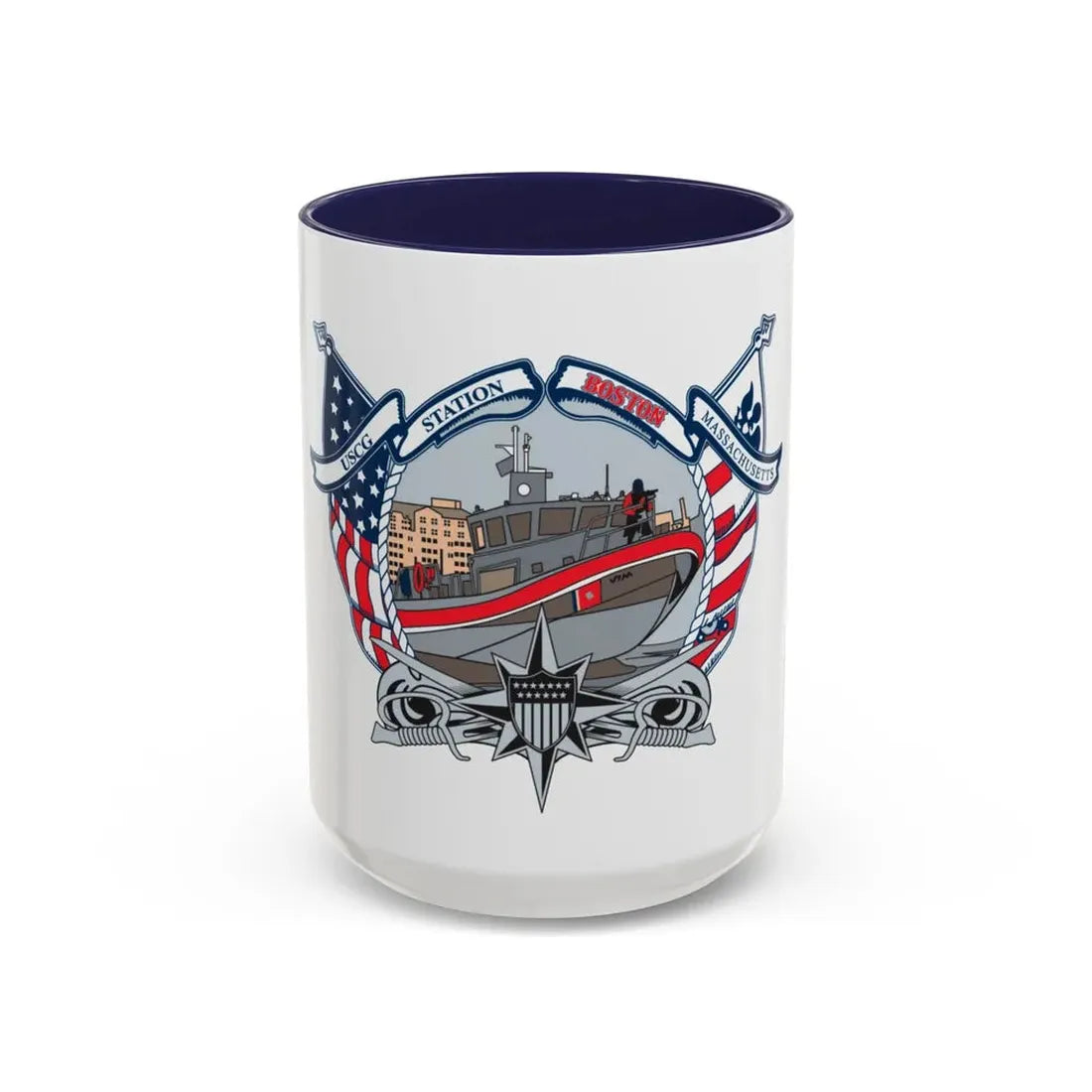 USCG Station Boston (U.S. Coast Guard) Accent Coffee Mug 15oz Navy - Go Mug Yourself