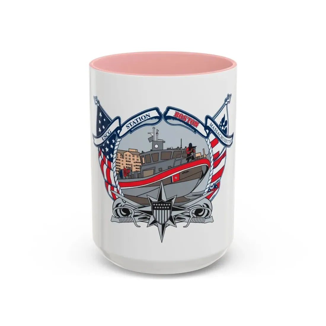 USCG Station Boston (U.S. Coast Guard) Accent Coffee Mug 15oz Pink - Go Mug Yourself