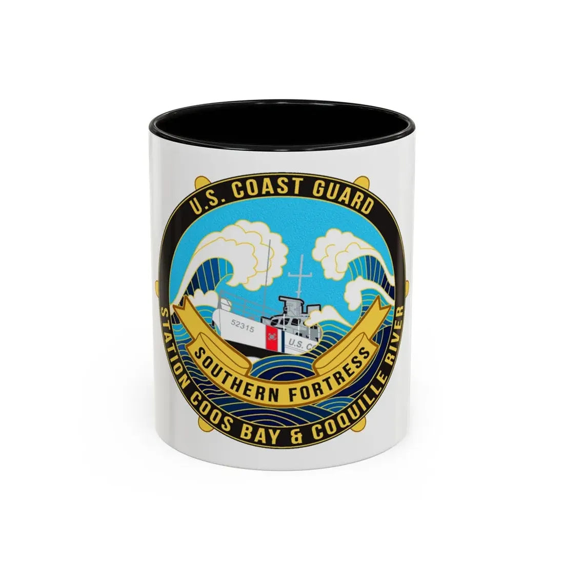 USCG Station Coos Bay (U.S. Coast Guard) Accent Coffee Mug 11oz Black - Go Mug Yourself