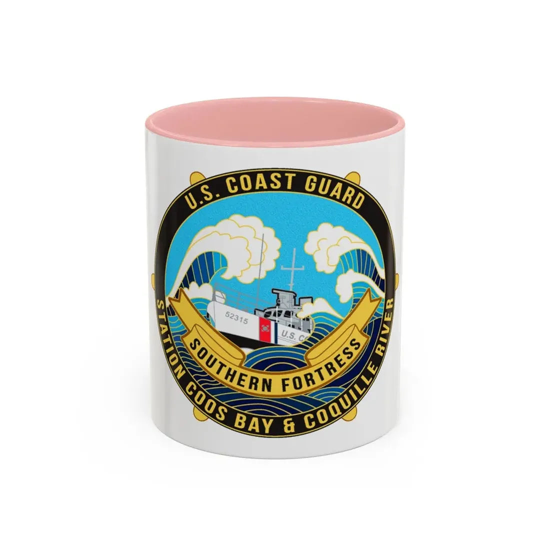 USCG Station Coos Bay (U.S. Coast Guard) Accent Coffee Mug 11oz Pink - Go Mug Yourself
