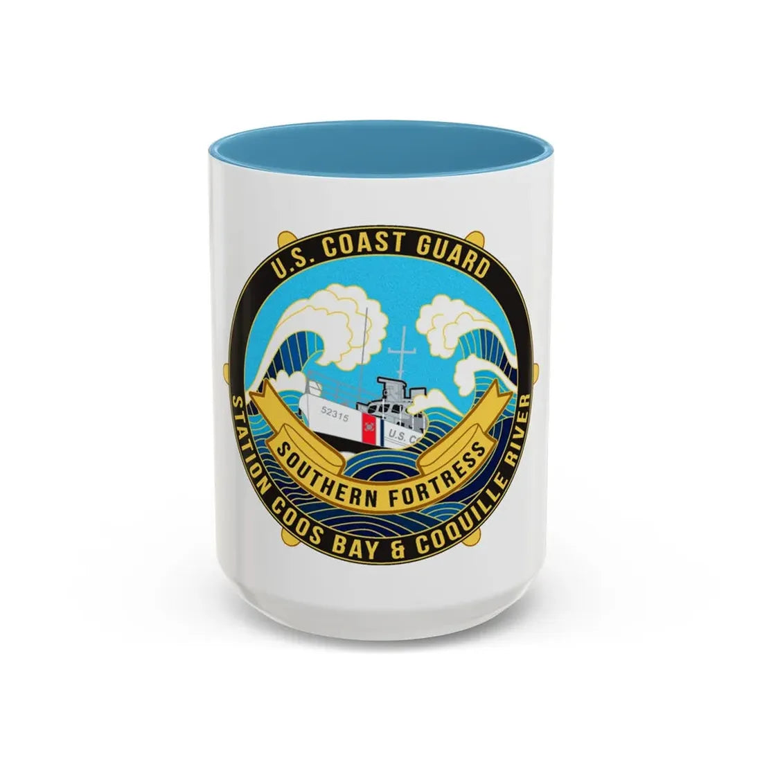 USCG Station Coos Bay (U.S. Coast Guard) Accent Coffee Mug 15oz Light Blue - Go Mug Yourself